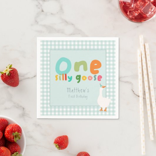 Serviette En Papier Garçons Un Silly Goose Blue En vichy (En situation)