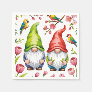 Serviette En Papier Garden Gnomes with Tropical Parrots 