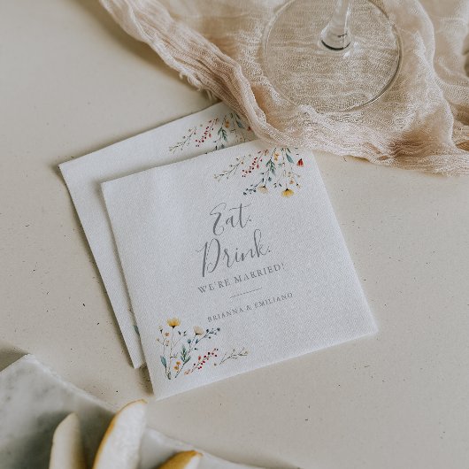 Serviette En Papier Garden Wildflower Eat Drink We're Married Wedding