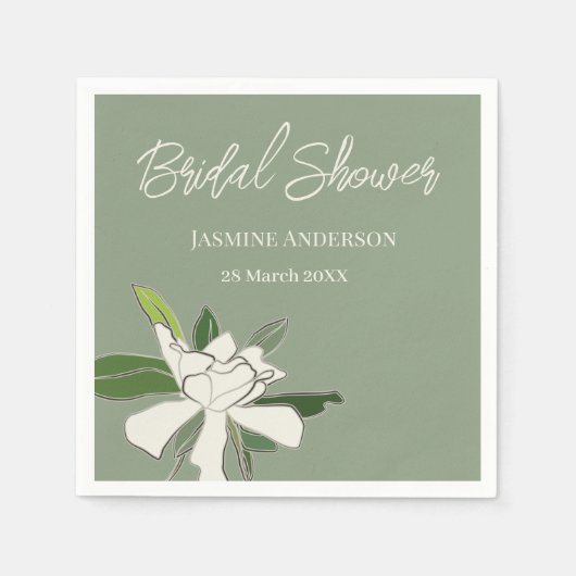 Serviette En Papier Gardenia Florale Blanche Simple Fête des mariées J (Devant)