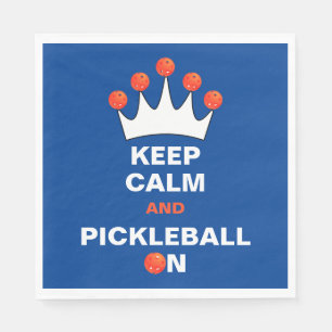 Serviette En Papier Gardez le calme et le Pickleball allumé, bleu oran
