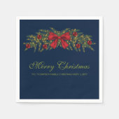 Serviette En Papier Garland De Noël Avec Bow Rouge Et Baubles (Devant)