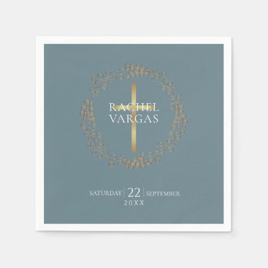 Serviette En Papier Garland floral | Baptême Faux Gold Foil (Devant)