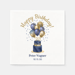 Serviette En Papier Gâteau avec ballons bleus pour 70e anniversaire