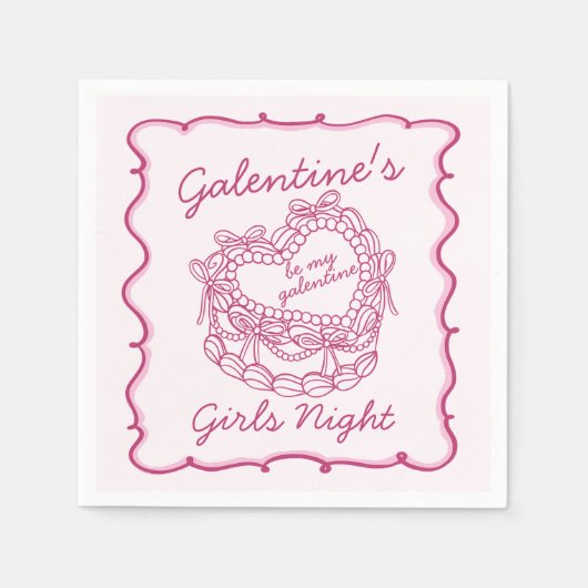Serviette En Papier Gâteau Coquette Rétro Cœur Ruban Rose Galentines (Devant)