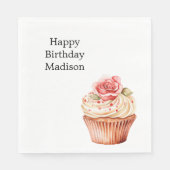 Serviette En Papier Gâteau Cupcake Anniversaire Rose Rose Pâle Élégant (Devant)