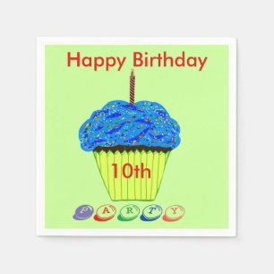 Serviette En Papier Gâteau d'anniversaire 10 ans Cupcake Bleu Tout ÂGE
