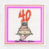 Serviette En Papier Gâteau d'anniversaire en feu avec 40 bougies (Devant)