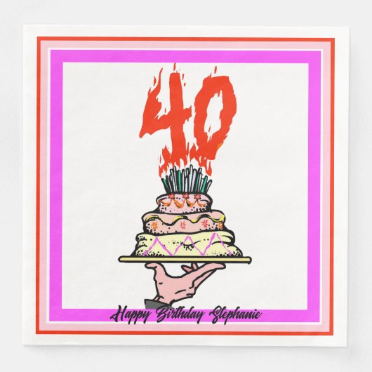 Serviette En Papier Gâteau d'anniversaire en feu avec 40 bougies (Devant)