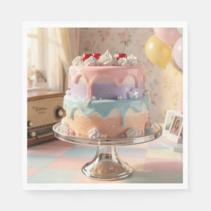 Serviette En Papier Gâteau d'anniversaire en verre pastel avec des cer