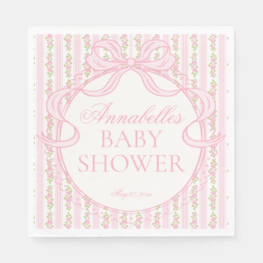 Serviette En Papier Gâteau de Baby Shower Fleuris Élégant Vintage Rose (Devant)