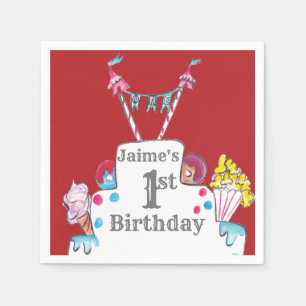 Serviette En Papier Gâteau de cirque vintage pour 1er anniversaire aqu