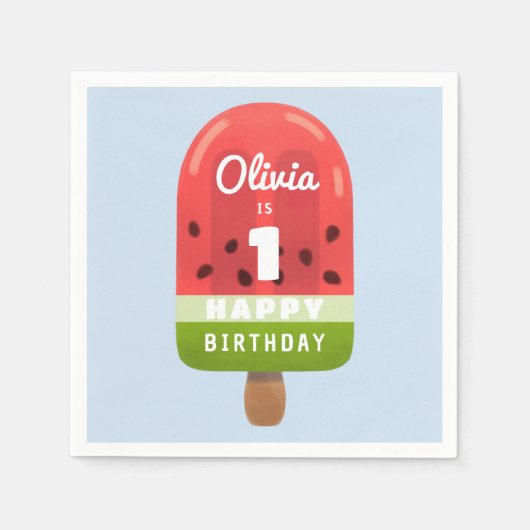 Serviette En Papier Gâteau de glace pastèque mignon pour 1er anniversa (Devant)