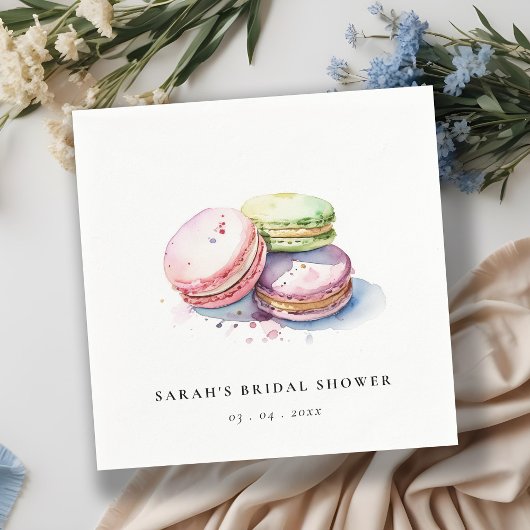 Serviette En Papier Gâteau de mariage Macarons français à l'aquarelle