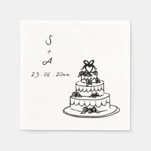 Serviette En Papier gâteau de mariage Mariage dessiné à la main