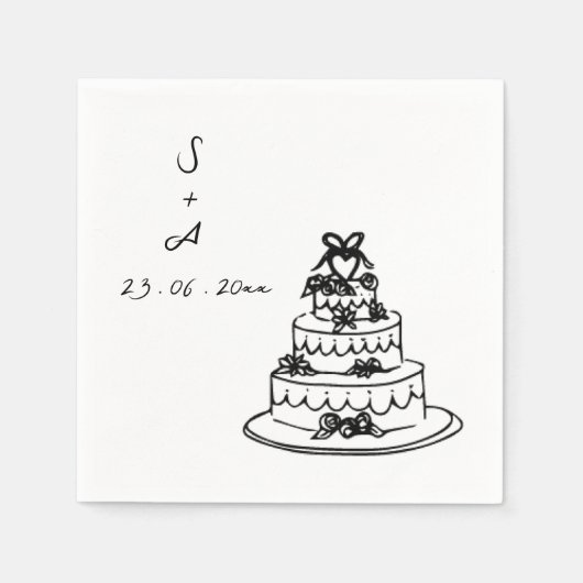 Serviette En Papier gâteau de mariage Mariage dessiné à la main (Devant)