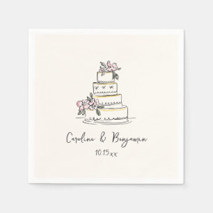 Serviette En Papier Gâteau de mariage personnalisé avec doodle rose ja