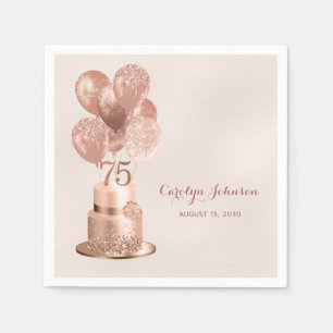 Serviette En Papier Gâteau d'or rose 75e anniversaire