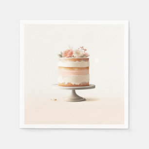Serviette En Papier Gâteau Floral Élégant Rose Pêche pour Baby Shower
