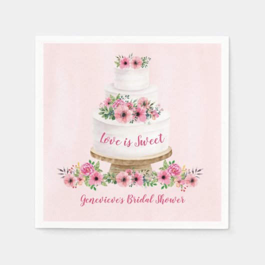 Serviette En Papier Gâteau Mariage rose Aquarelle (Devant)