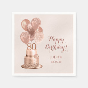 Serviette En Papier Gâteau Rose Gold pour 80e Anniversaire 