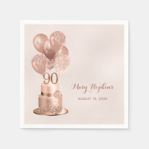 Serviette En Papier Gâteau Rose Gold pour 90e Anniversaire