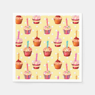 Serviette En Papier Gâteaux d'anniversaire et pois