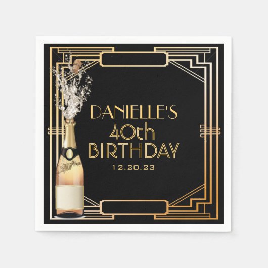 Serviette En Papier Gatsby Art Déco Anniversaire Napkin personnalisé (Devant)