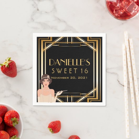 Serviette En Papier Gatsby Art Déco Sweet 16 Napkin personnalisé (En situation)
