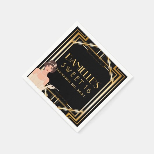 Serviette En Papier Gatsby Art Déco Sweet 16 Napkin personnalisé (Coin)