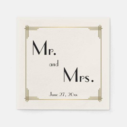 Serviette En Papier Gatsby Ecru Art Déco Mariages serviettes (Devant)