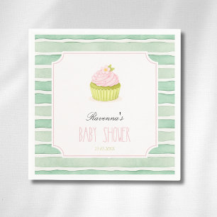 Serviette En Papier Gaufrette verte sauge rayure Matcha Cupcake Fête B