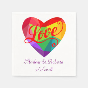 Serviette En Papier Gay Lesbian Rainbow Heart Mariage Personnalisé Nap