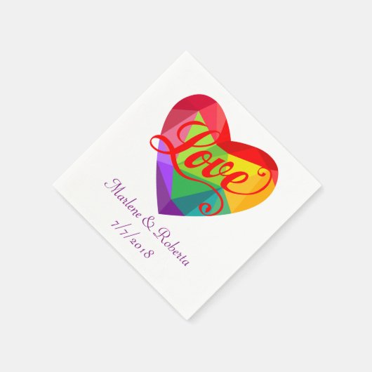 Serviette En Papier Gay Lesbian Rainbow Heart Mariage Personnalisé Nap (Coin)