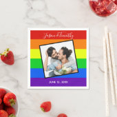 Serviette En Papier Gay pride Rainbow Custom Couple Photo Bold Mariage (En situation)