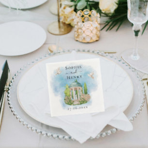 Serviette En Papier Gazebo élégant   fleurs colombes Mariage Luxe