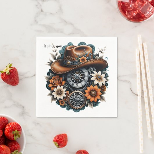 Serviette En Papier Gears en fleurs : Steampunk style cowboy. (En situation)