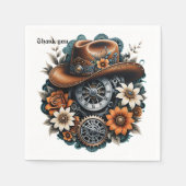 Serviette En Papier Gears en fleurs : Steampunk style cowboy. (Devant)