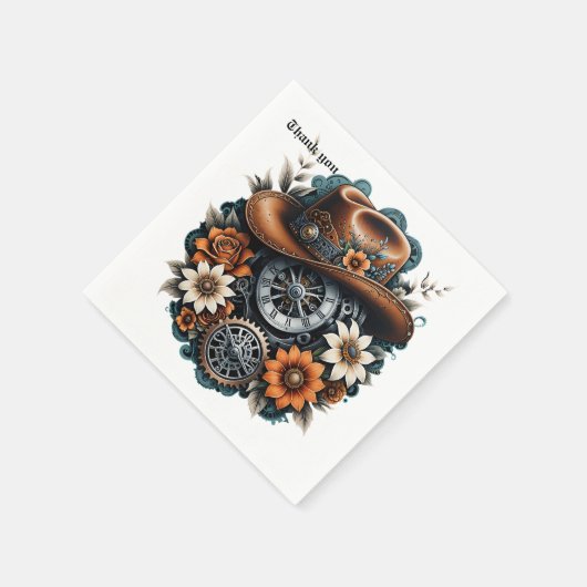 Serviette En Papier Gears en fleurs : Steampunk style cowboy. (Coin)