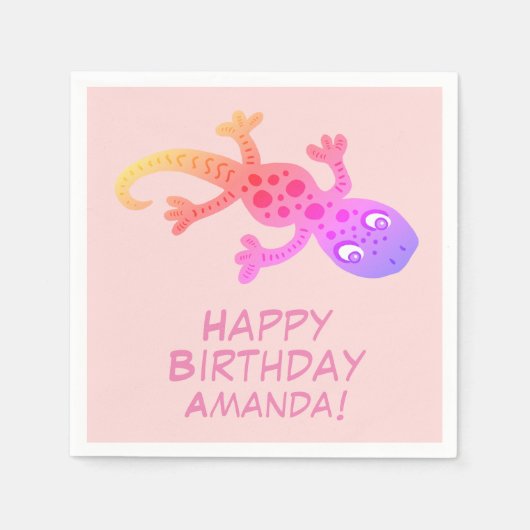Serviette En Papier Gecko Lizard Rainbow Nom personnalisé Anniversaire (Devant)
