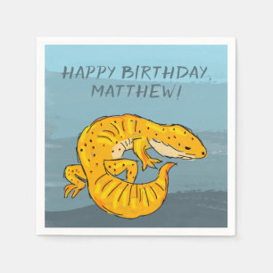 Serviette En Papier Gecko personnalisé orange et bleu fête d'anniversa