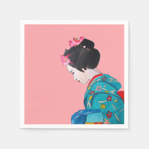 Serviette En Papier Geisha avec le homeware de Japonais de fleurs de
