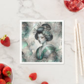 Serviette En Papier Geisha en vert série de conception #2 (En situation)