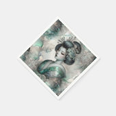 Serviette En Papier Geisha en vert série de conception #2 (Coin)