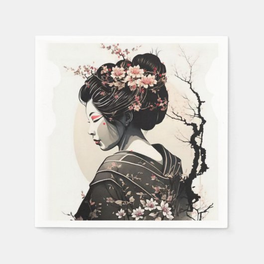 Serviette En Papier Geisha japonaise gracieuse - (Devant)