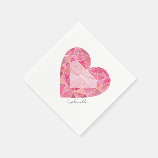 Serviette En Papier Gem Coeur Rose Diamond NOM Aquarelle Glam Bling (Coin)