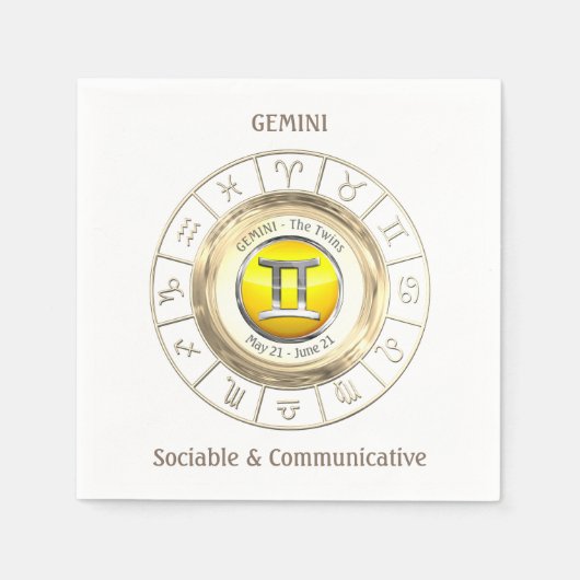 Serviette En Papier Gemini - Le signe Jumeaux Zodiac (Devant)