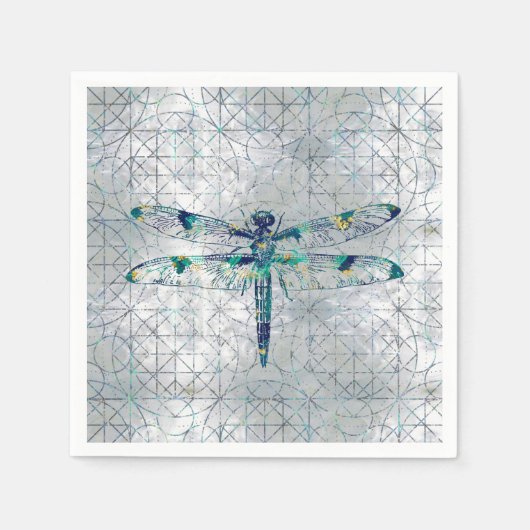 Serviette En Papier Gemstone Dragonfly sur motif de géométrie sacrée (Devant)