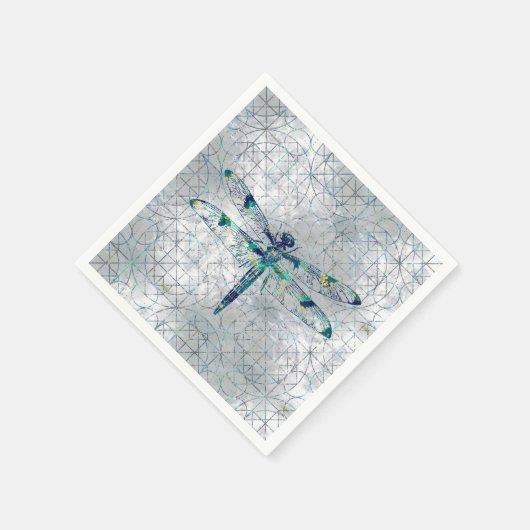 Serviette En Papier Gemstone Dragonfly sur motif de géométrie sacrée (Coin)