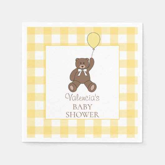 Serviette En Papier Gender Neutral Yellow Teddy Bear Baby Shower (Devant)